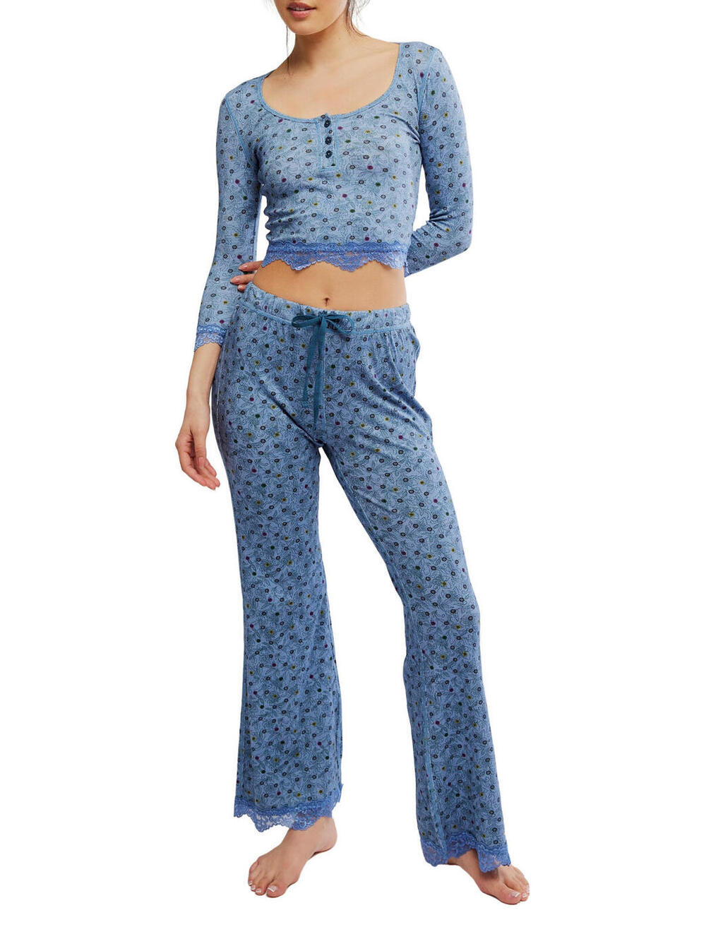 NWT! Free People Stolen Dance Pajamas in Denim Combo Size XL